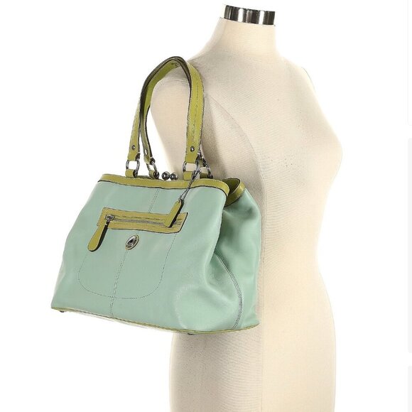 Coach Factory Handbags - Vintage Coach 1941 Two-Tone Mint & Kelly Green Laura Tote Large